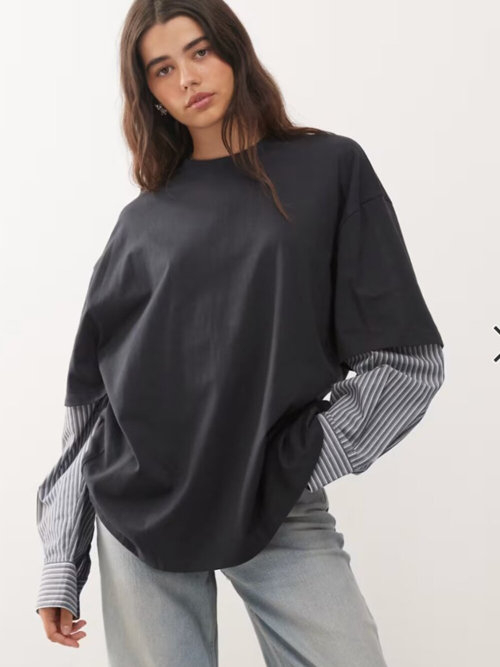 Lioness 2-in-1 Oversized T-Shirt Overlay and Striped Long Sleeve Top